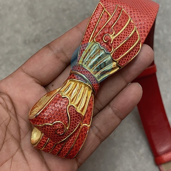 vtg Judith Leiber• Red Karung Bow Belt - Picture 6 of 7